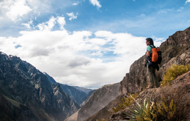 Girl hiking in Colca Canyon, Peru