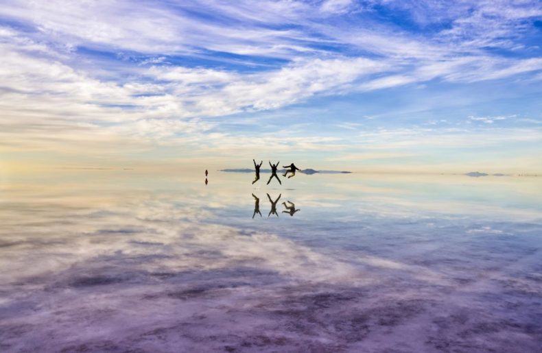 Foto no Salar de Uyuni, Bolívia