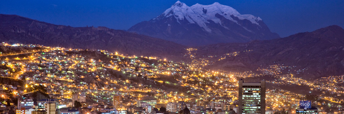 la paz bolivia - view from laikakota viewpoint of la paz and mountains surrounding the city