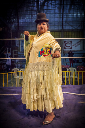 Bolivian Cholita Wrestling - Cholita wrestler posing for camera