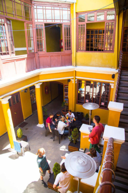 second floor view of Wild Rover's patio, one of the best hostels in la paz